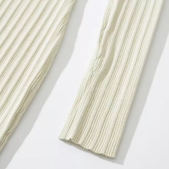 Cream Ribbed Knit High Neck Midi Dress - Picture 8 of 15